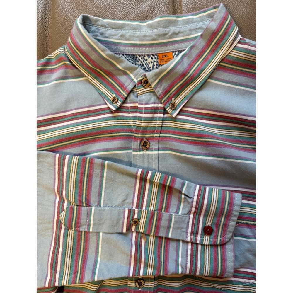 Tailor Vintage Mens XXL Blue Multi Stripe Button Down Long Sleeve Cotton Shirt